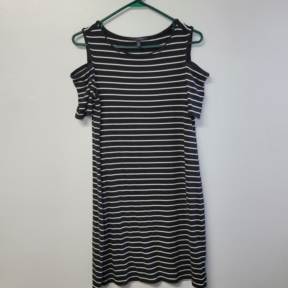 White House Black Market Striped Cold Shoulder Dress Black White Size S